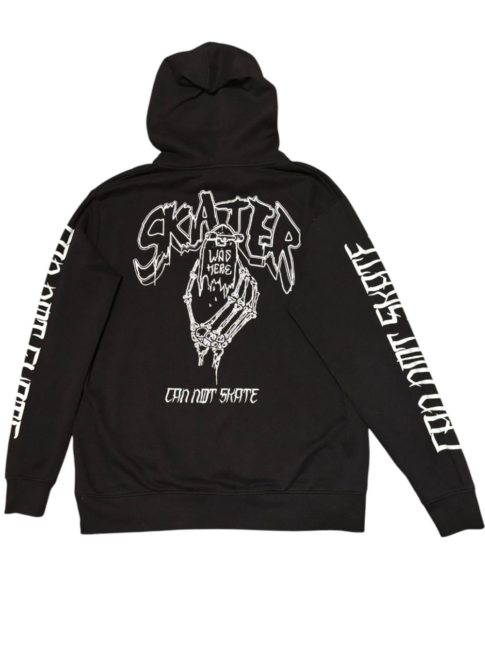 Black Skater Hoodie With White Skelaton Graphic